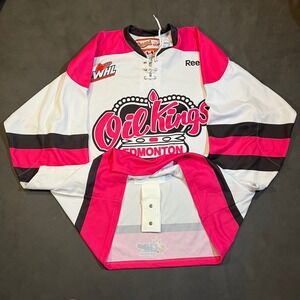 Edmonton Oil Kings WHL Reebok CCM Pink Theme Hockey Jersey Mens 54 Fight Strap